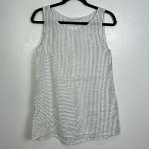 Luna Luz White Striped Relaxed Fit Round Neck Tank Top Size M